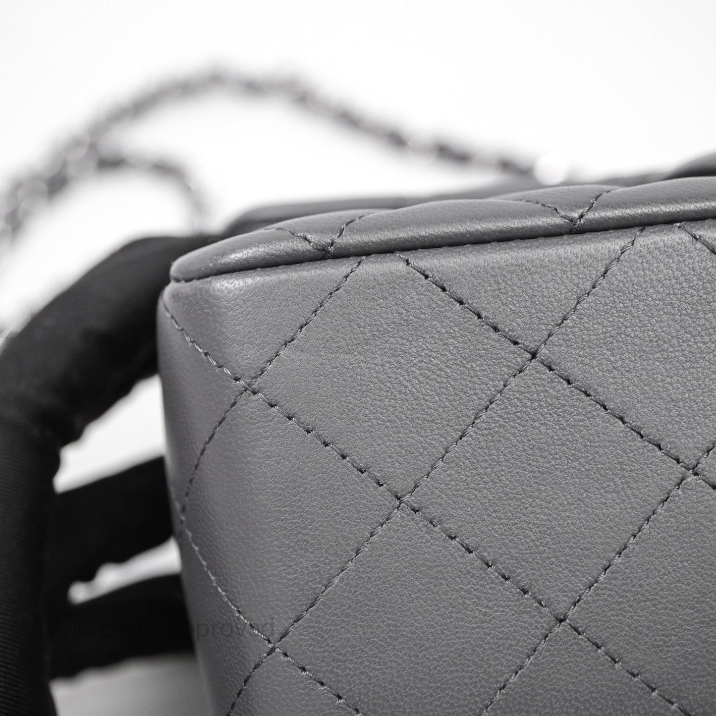 Chanel Quilted Mini Rectangular Dark Grey Lambskin Silver Hardware