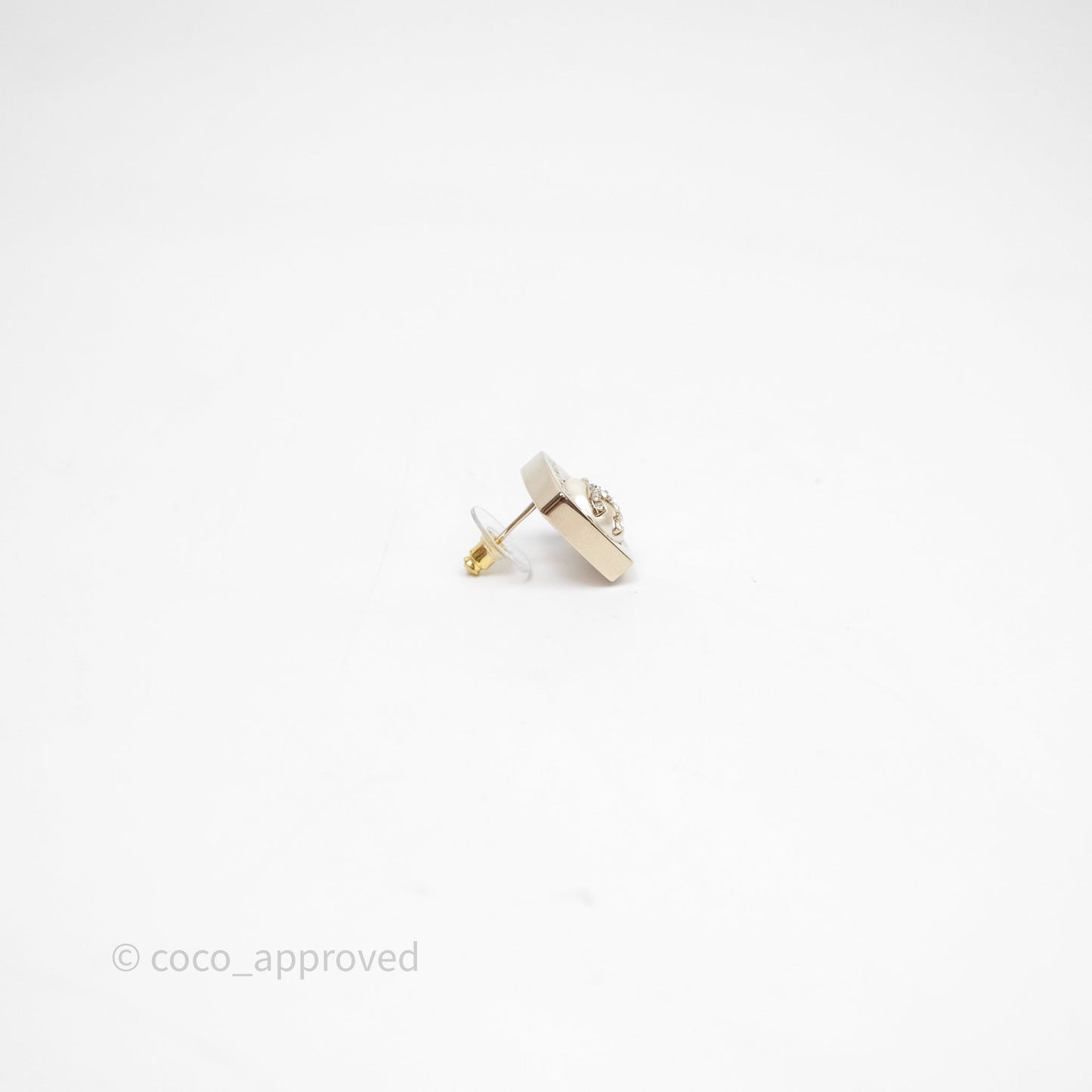 Chanel Crystal CC Pearl Square Earrings Gold Tone 23S