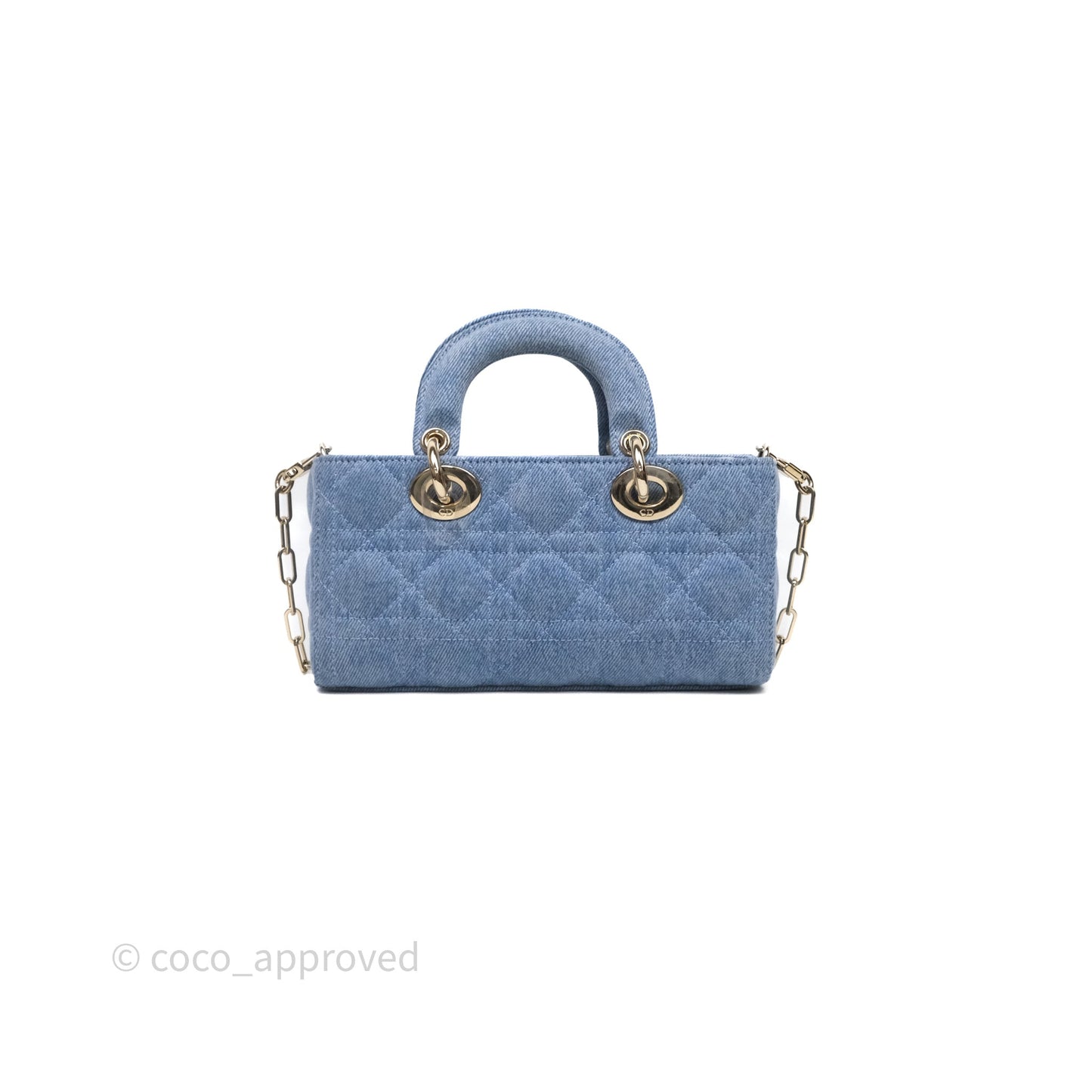 Christian Dior Small Lady D-Joy Bag Washed Blue Denim Cannage Gold Hardware