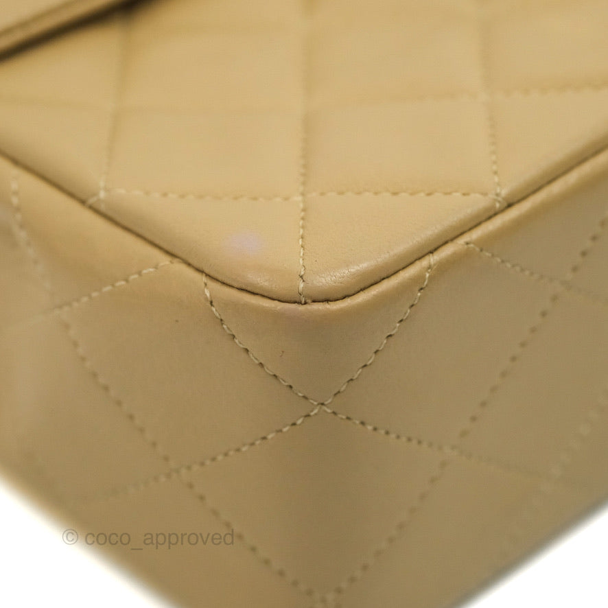 Chanel Vintage Square Flap Bag Beige Lambskin 24K Gold Hardware