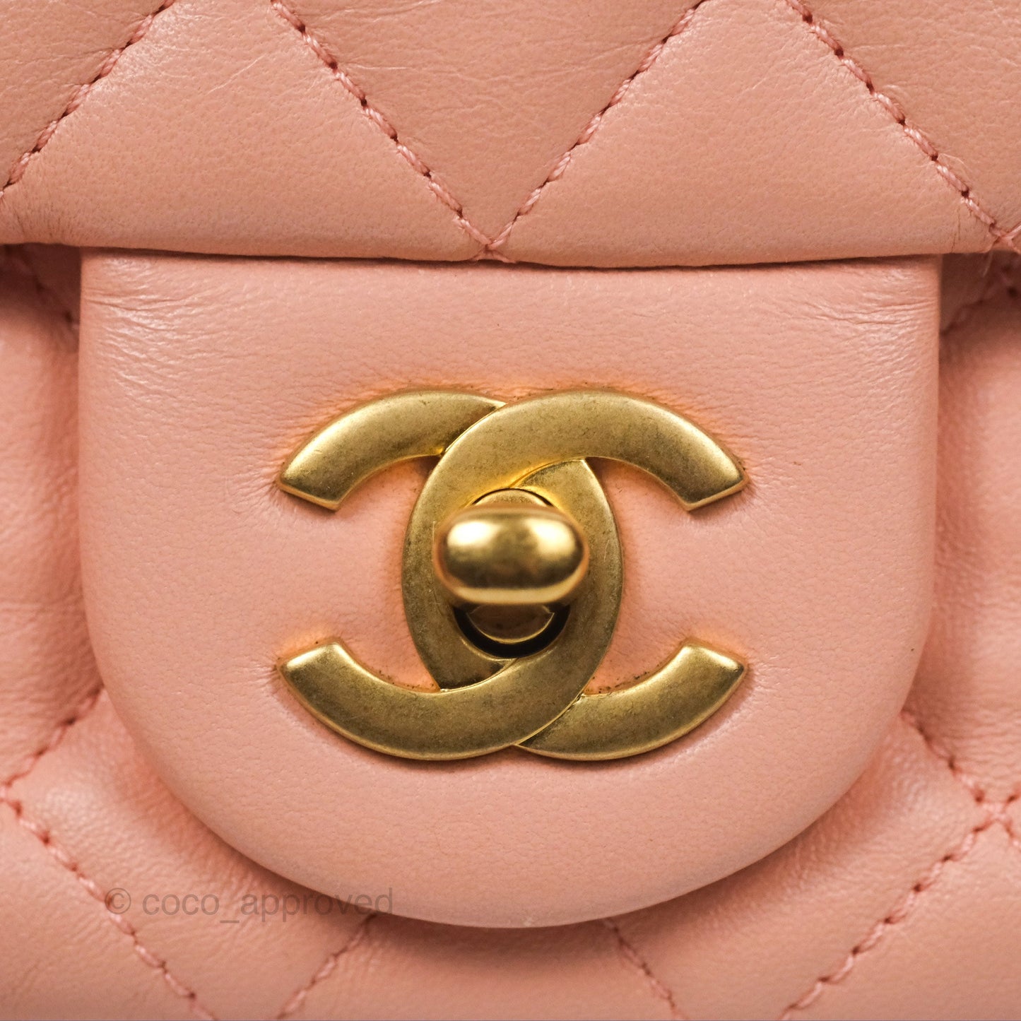 Chanel Pearl Crush Mini Square Quilted Peach Beige Lambskin Aged Gold Hardware