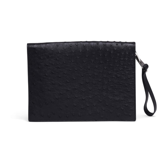 Luxury Bottega Veneta Ostrich Leather Document Case Wristlet