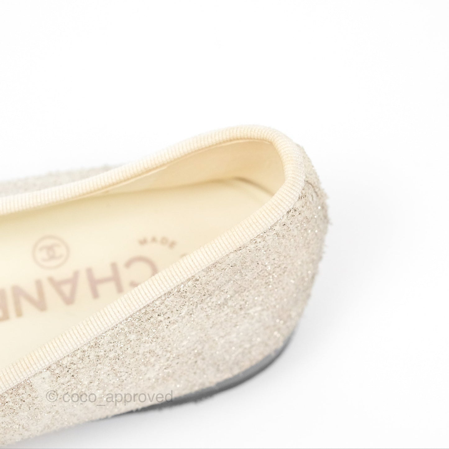 Chanel Ballerina Flats Glitter Ivory Black Size 39