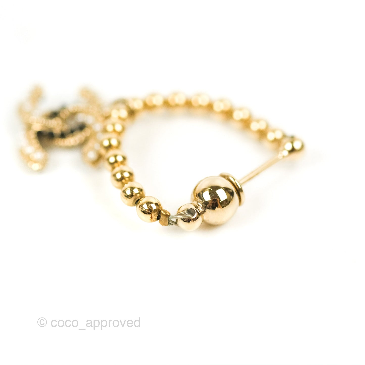 Chanel Pearl & Black Bead CC Chain Earrings Gold Tone 18P
