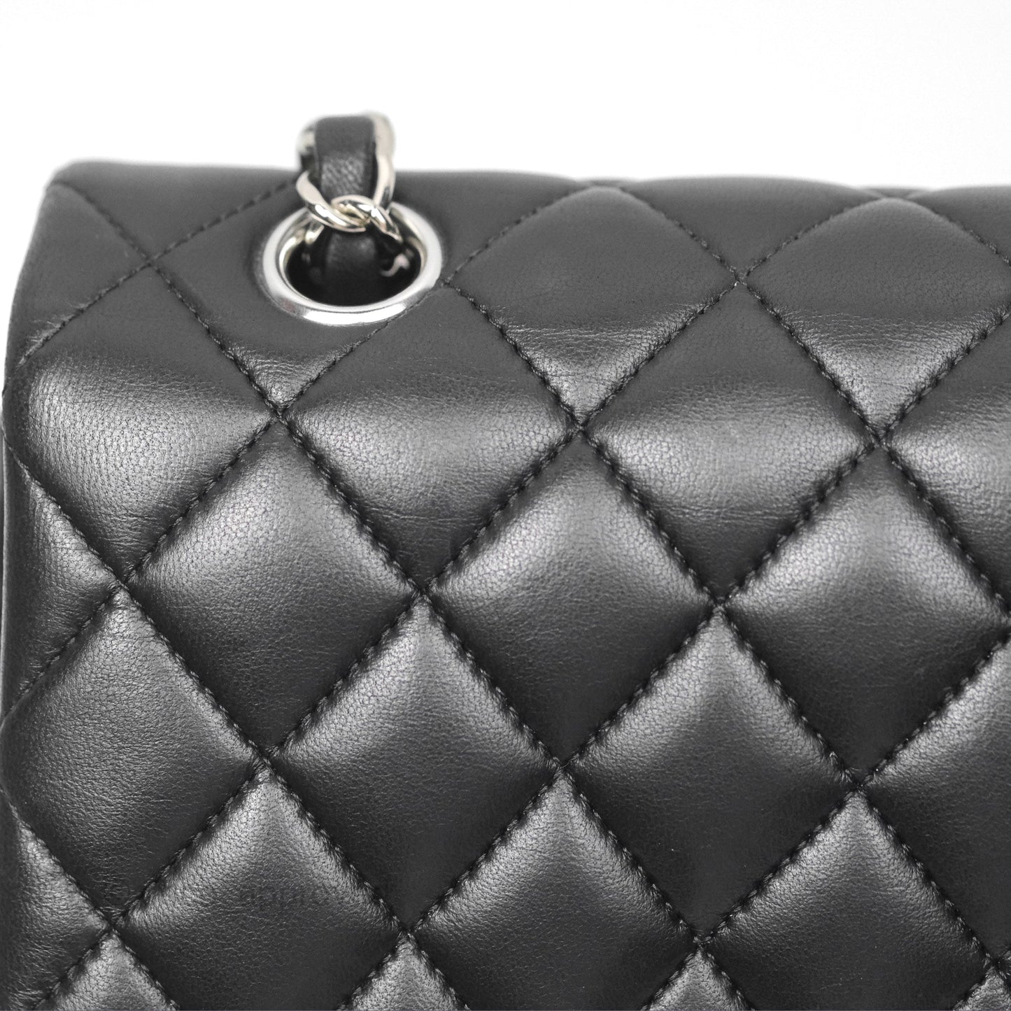 Chanel Classic M/L Medium Flap Quilted Black Lambskin Silver Hardware
