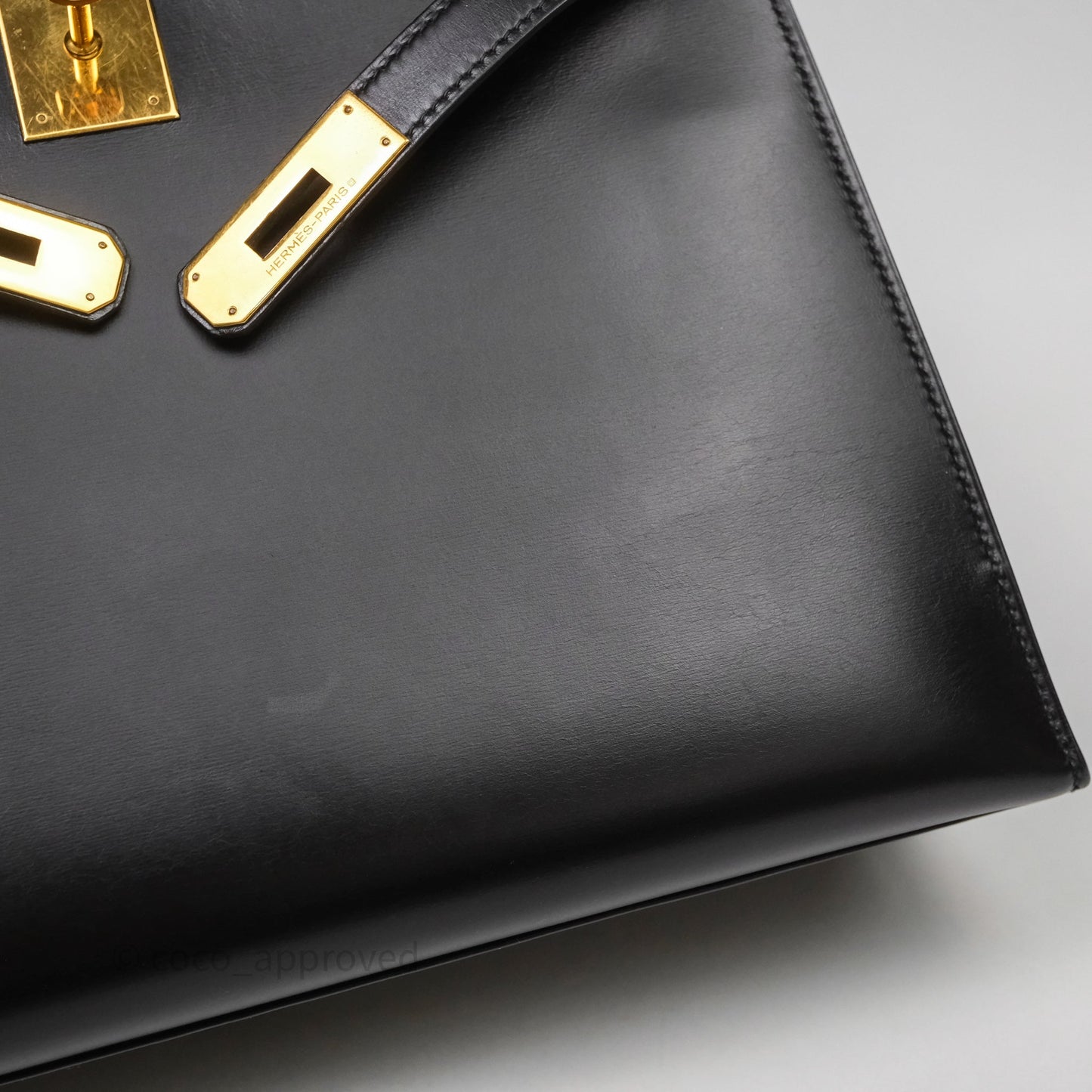 Hermès Vintage Kelly 28 Sellier Black Noir 89 Box Leather Gold Hardware