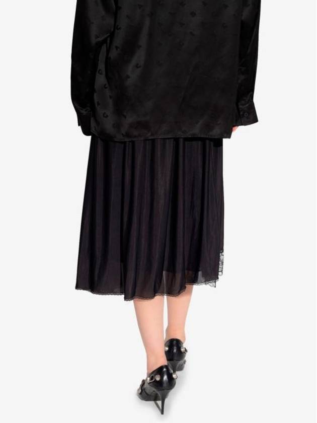 Luxury Balenciaga Lace Trimmed A-Line Skirt Black