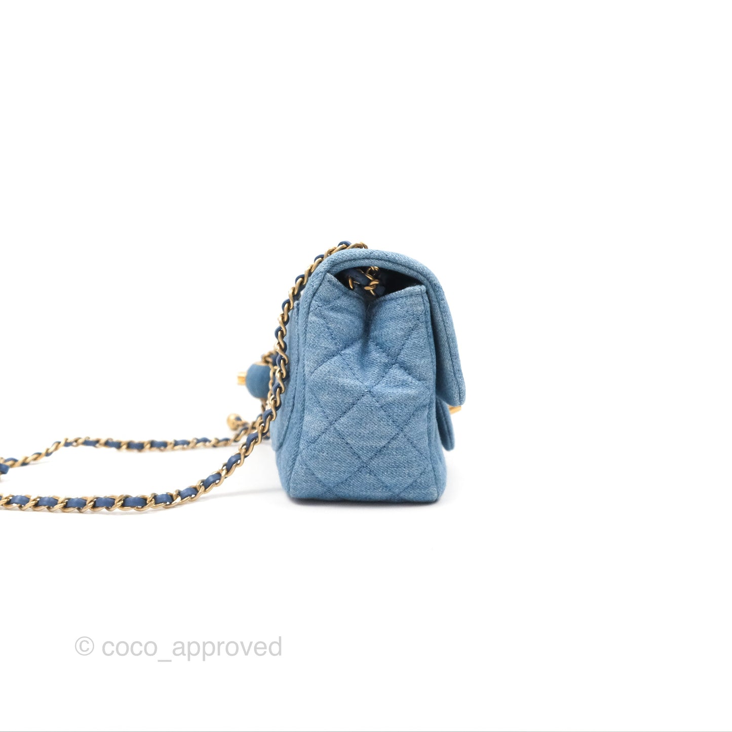 Chanel Mini Square Pearl Crush Quilted Denim Aged Gold Hardware