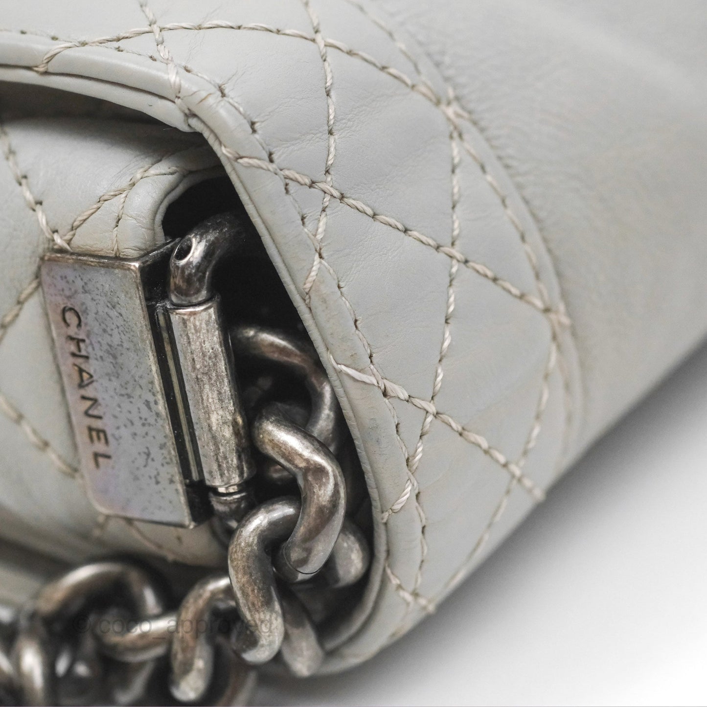 Chanel Medium Boy Reverso Flap Light Grey Calfskin Ruthenium Hardware