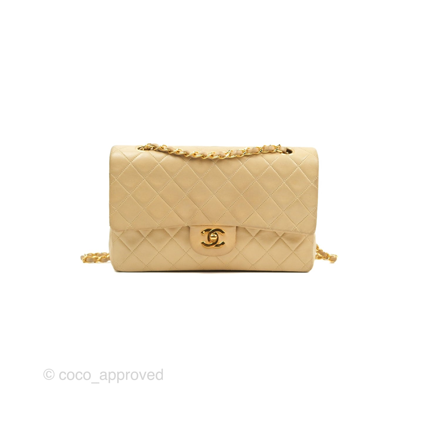 Chanel Vintage Medium Classic Flap Beige Lambskin 24K Gold Hardware