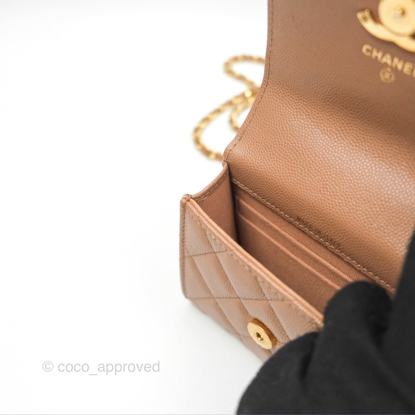 Chanel CC Chain Clutch with Chain Beige Caviar Gold Hardware