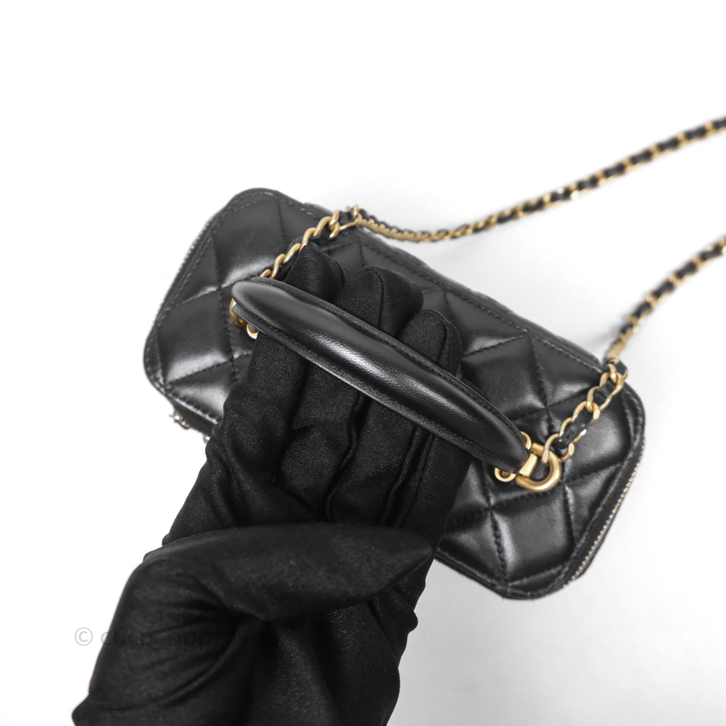 Chanel Vanity Rectangular Top Handle Black Lambskin Gold Hardware