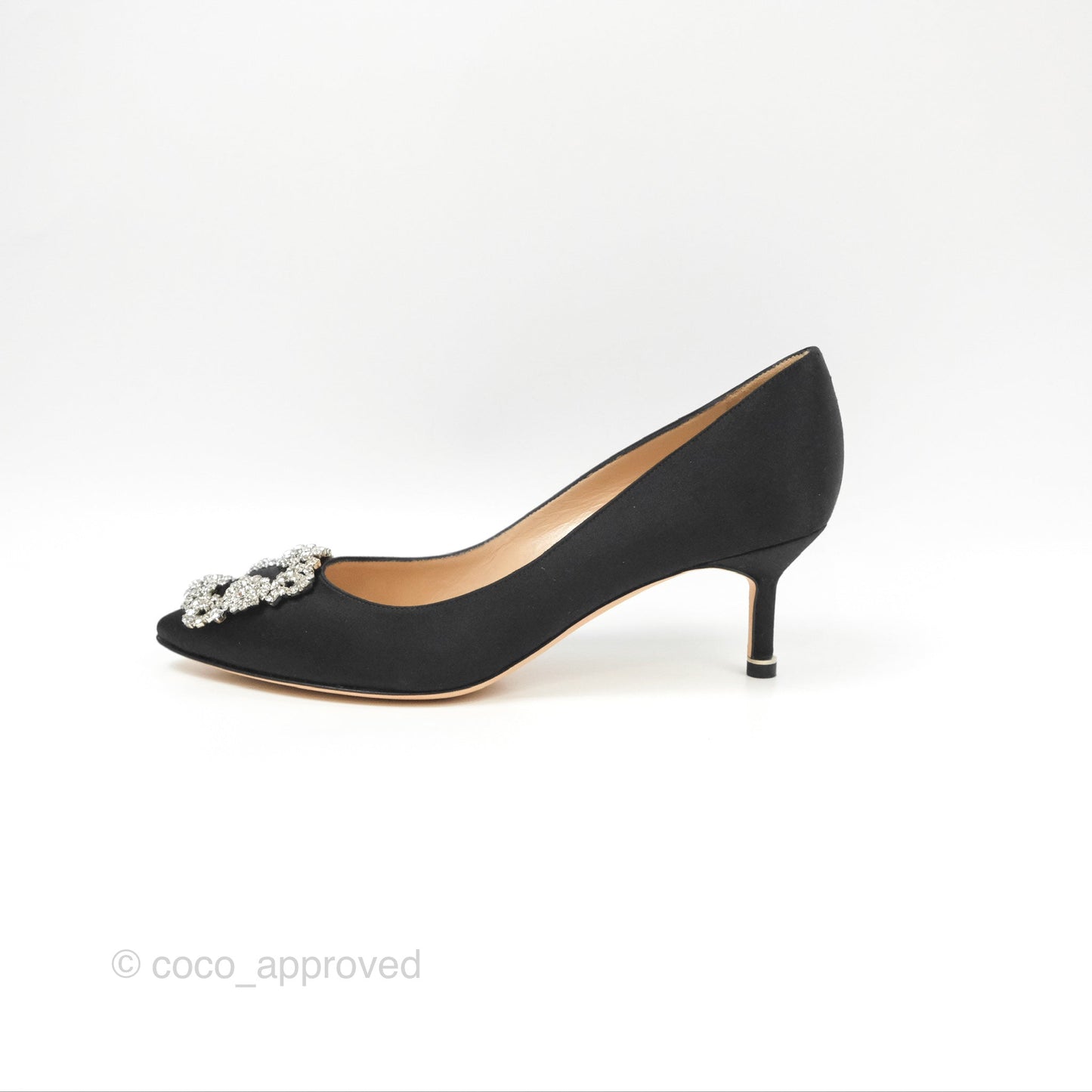 Manolo Blahnik Black Satin Hangisi Jewel Buckle Pumps Size 36.5