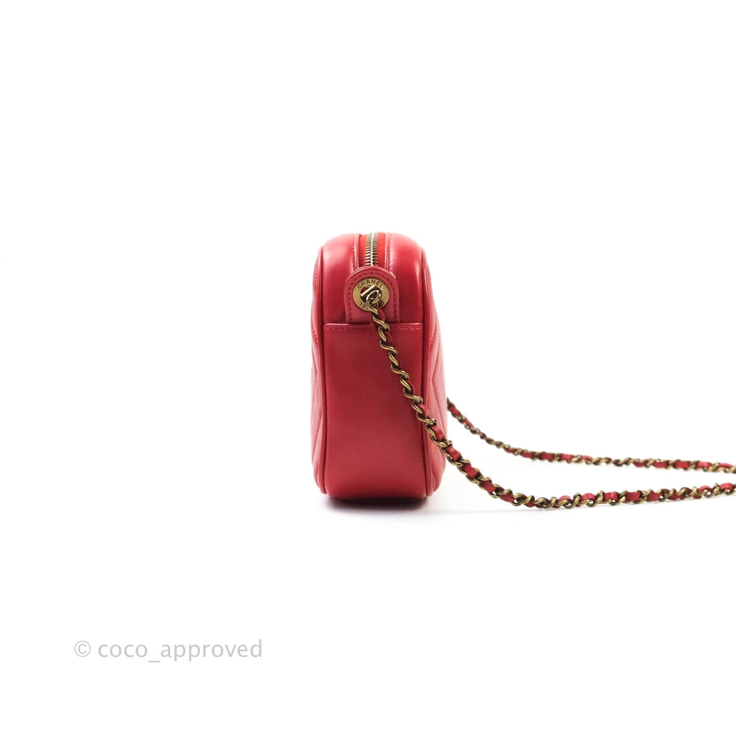 Chanel CC Red Crossbody Camera Bag Aged Gold Hardware