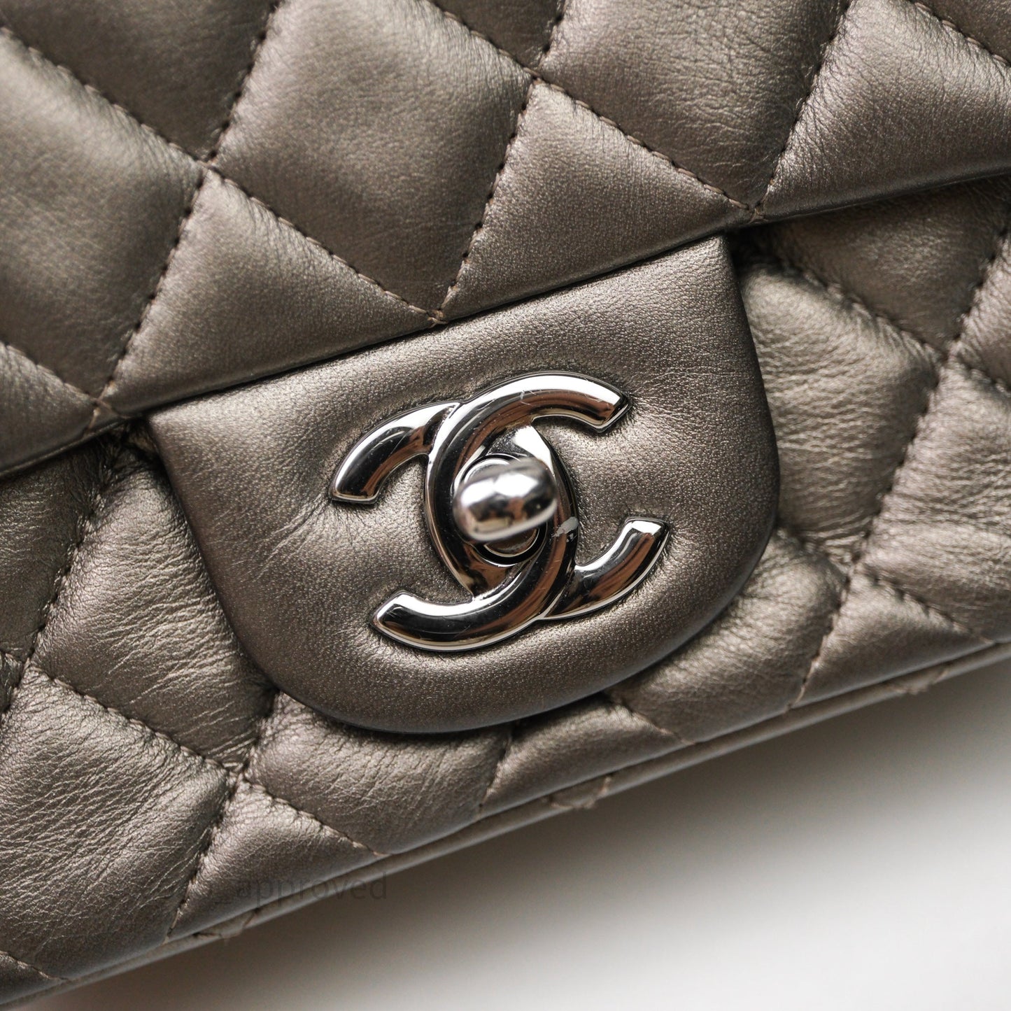Chanel Mini Square Metallic Dark Grey Lambskin Dark Silver Hardware