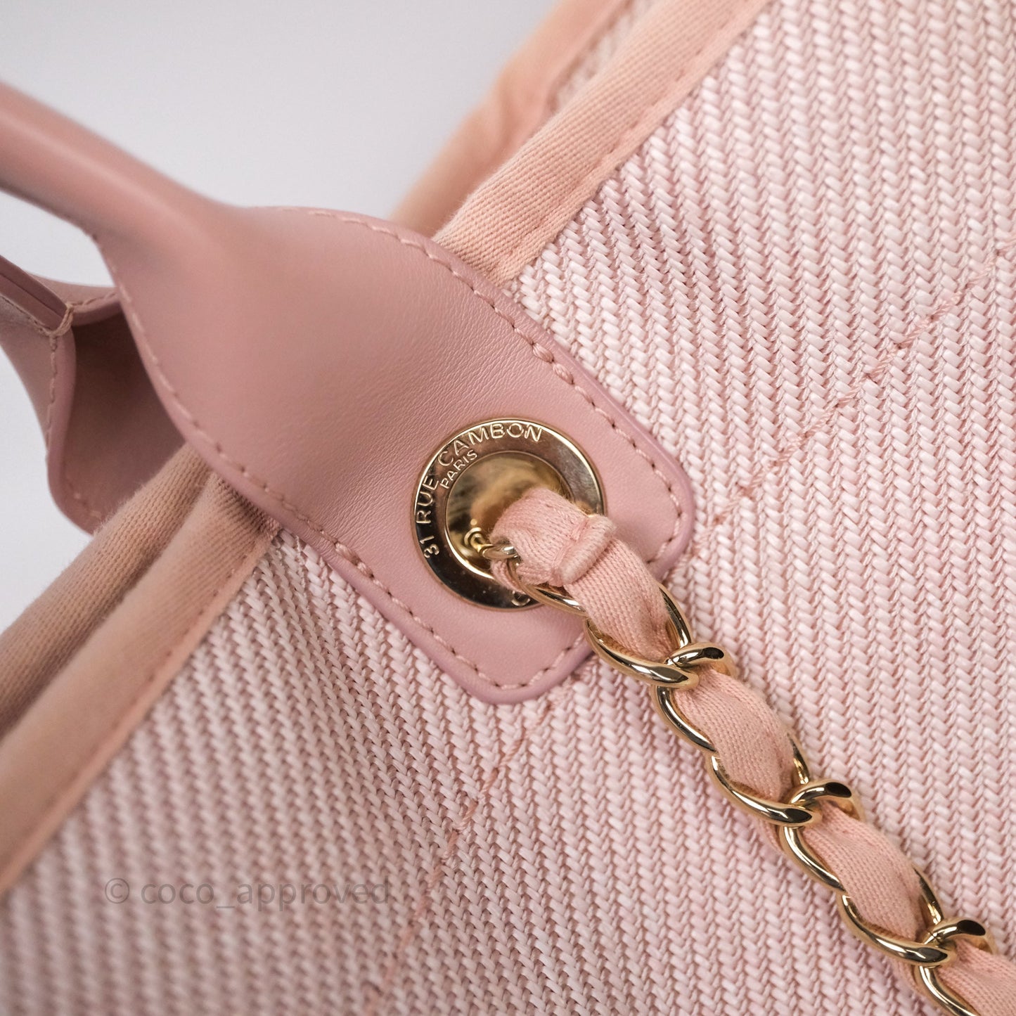 Chanel Large Deauville Tote Pink Canvas Gold Hardware