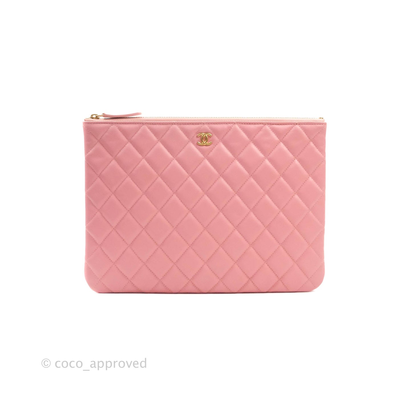 Chanel Quilted Medium O Case Pink Lambskin Aged Gold Hardware