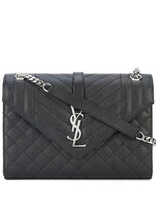 Luxury Saint Laurent Envelope Medium Chain Bag in Mix Matelasse Grain De Poudre Embossed Leather Black