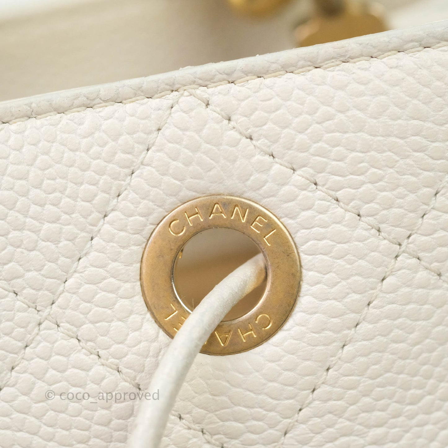 Chanel Grained Calfskin Ivory Drawstring Bucket Bag Aged Gold Hardware