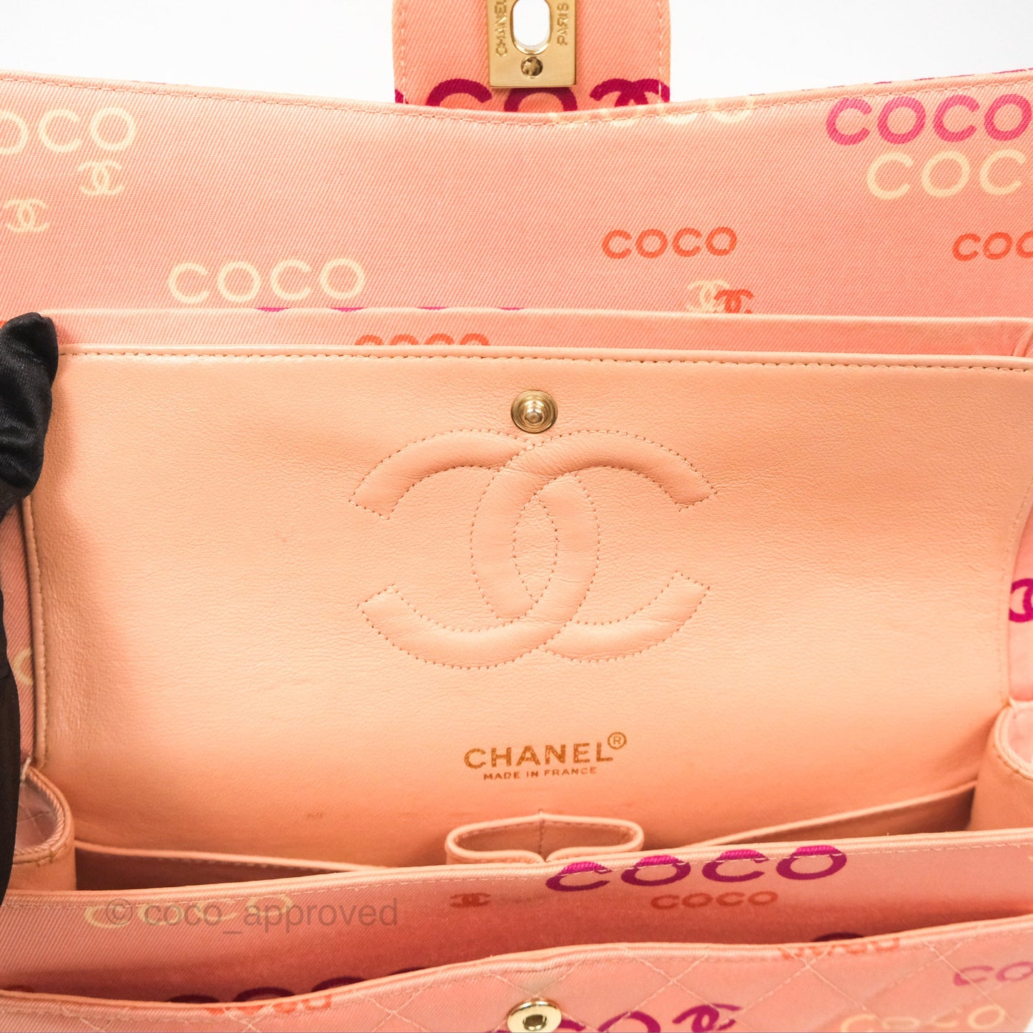 Chanel Coco Logo Medium Classic Flap Quilted Coral Pink Canvas Gold Hardware