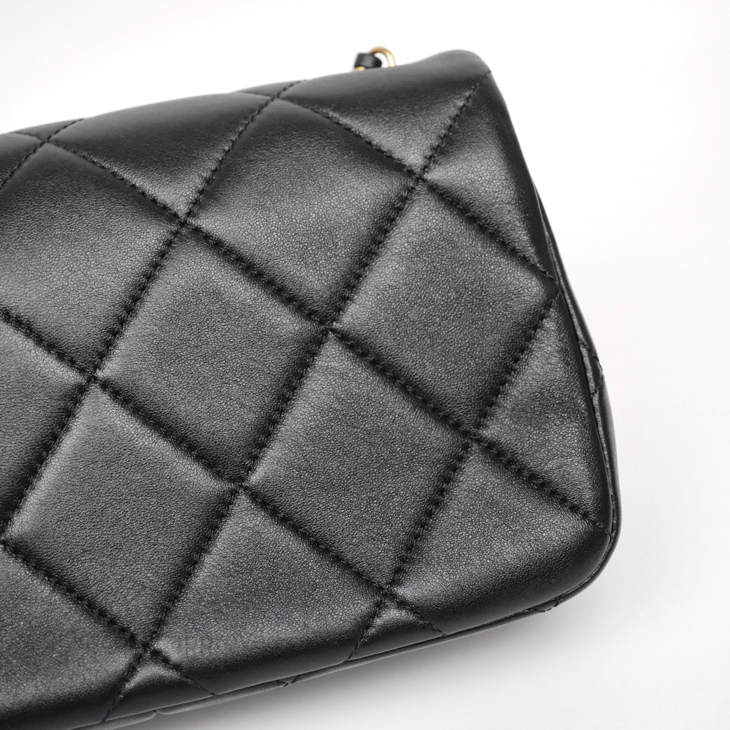 Chanel Quilted Flap Bag with Pearl Chain Black Calfskin Aged Gold Hardware