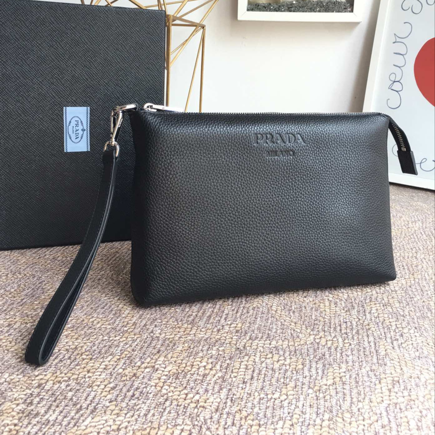 Luxury PradaCLUTCH 29 IN BLACK GRAINED CALFSKIN SILVER HARDWARE