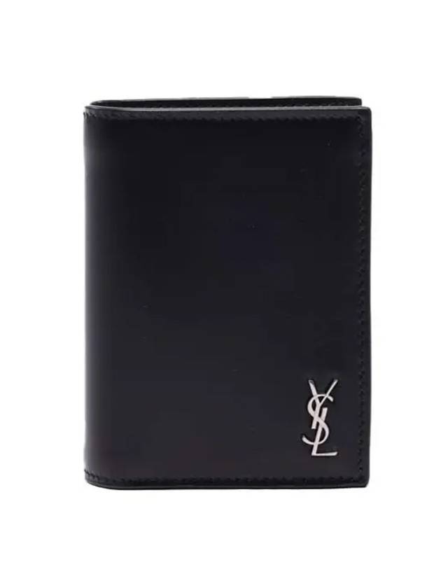 Luxury Saint Laurent Men's Tiny Monogram Logo Half Wallet Black