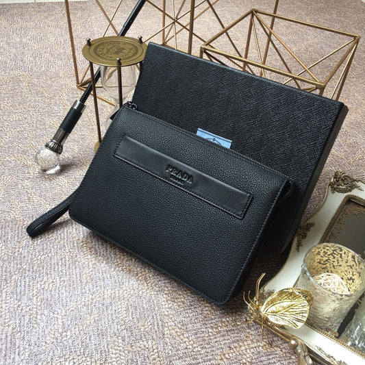 Luxury PradaCLUTCH 26 IN BLACK DEERSKIN EMBOSSED LOGO