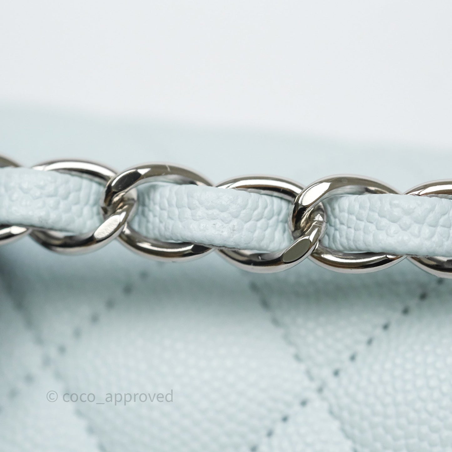 Chanel Classic M/L Medium Flap Quilted Light Blue Caviar Silver Hardware 21K