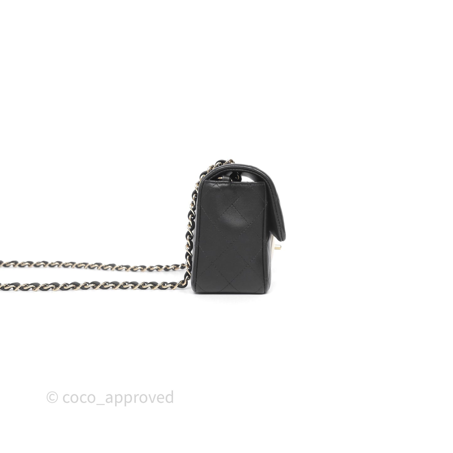 Chanel Mini Rectangular Flap Quilted Black White Lambskin Gold Hardware