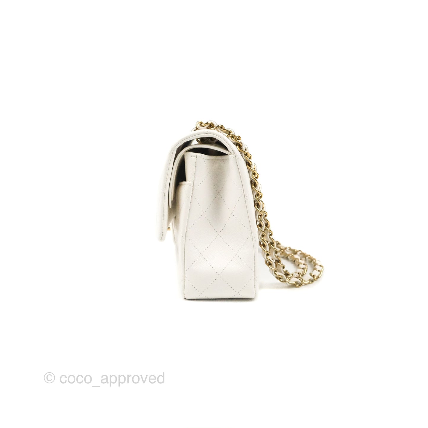 Chanel Classic M/L Medium Flap Quilted White Caviar Gold Hardware