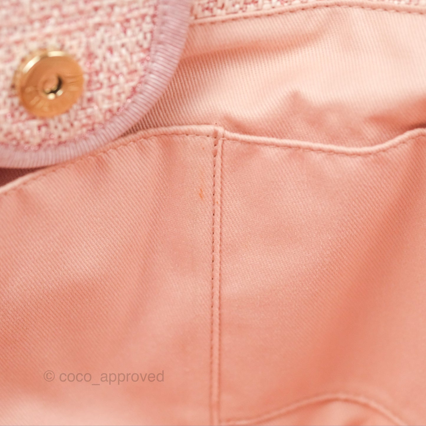 Chanel Large Deauville Tote Pink Woven Tweed Gold Hardware