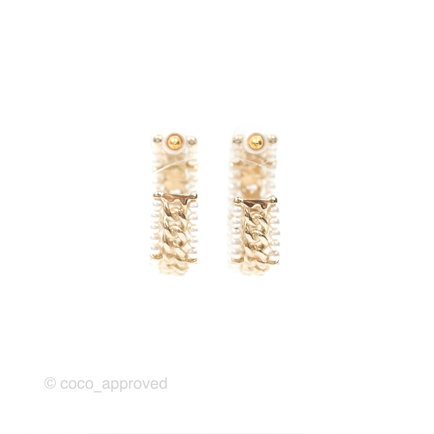 Chanel CC Pearl Hoop Earrings Gold Tone 20C