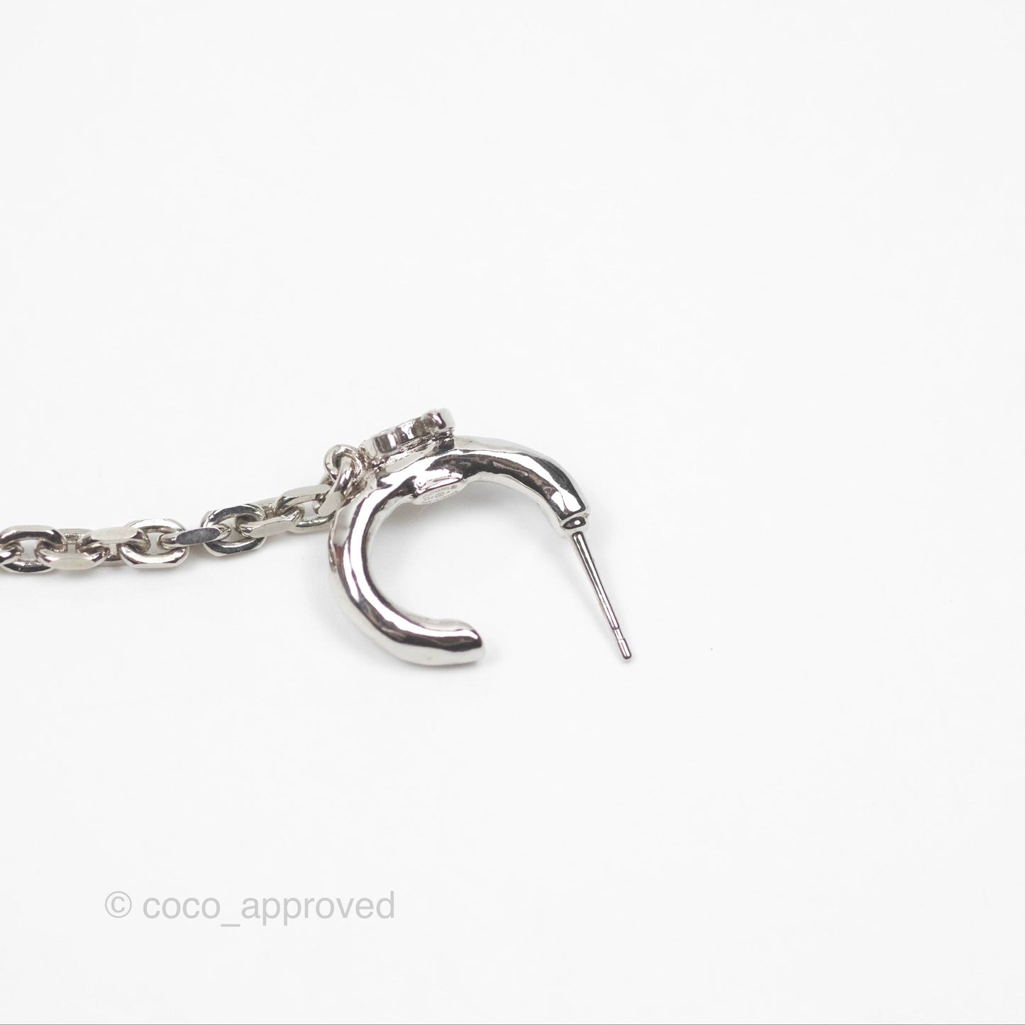 Chanel Crystal CC Chain Earrings Ear Cuff Silver Tone 22A