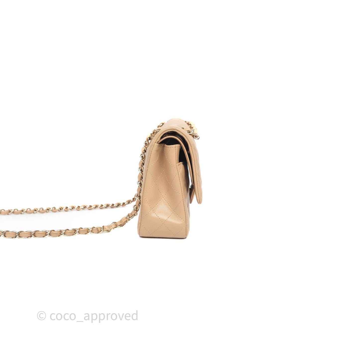Chanel Classic M/L Medium Flap Quilted Dark Beige Caviar Gold Hardware