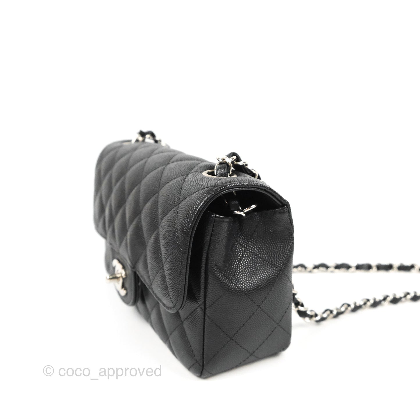Chanel Quilted Mini Rectangular Flap Black Caviar Silver Hardware