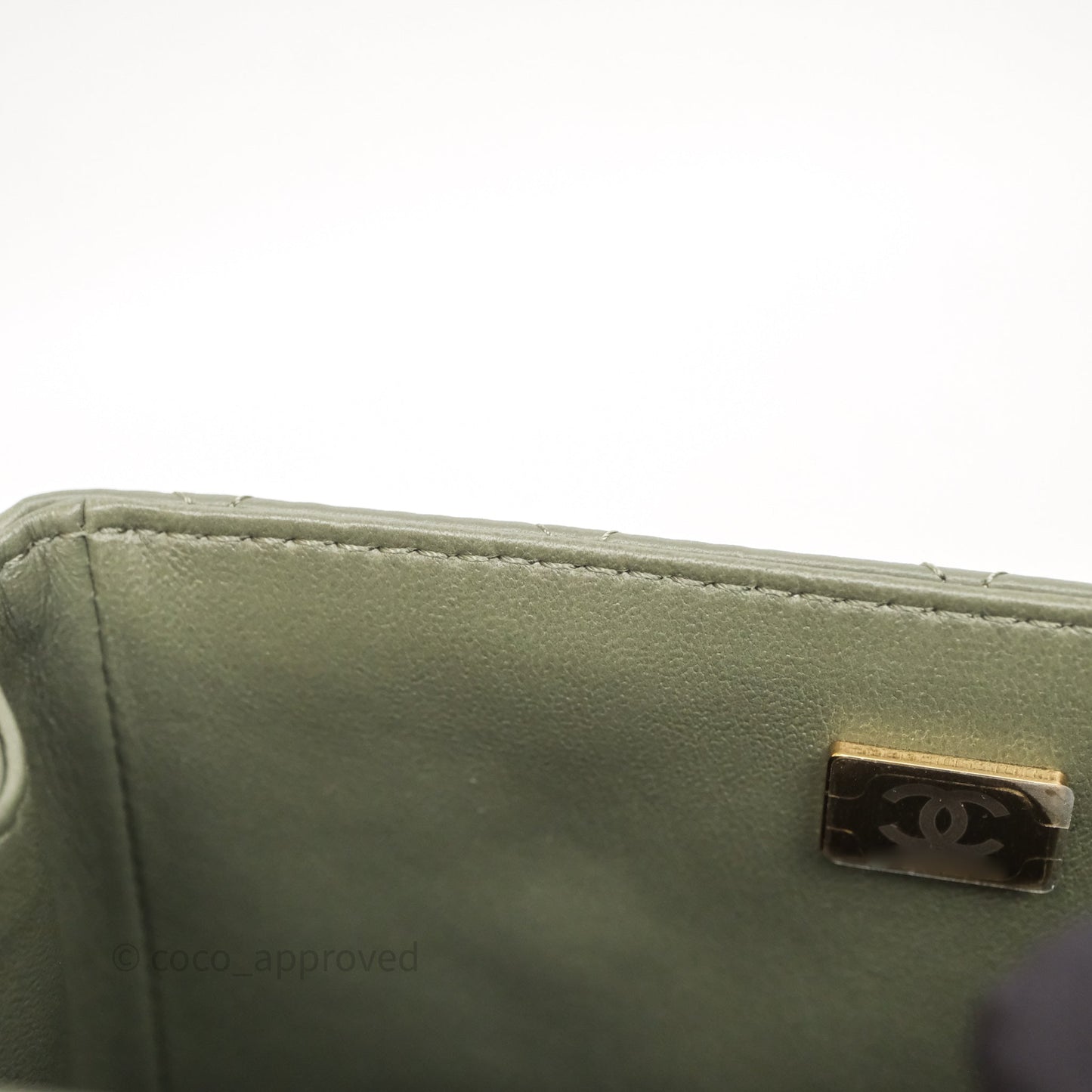 Chanel Quilted Mini Square Olive Green Lambskin Gold Hardware
