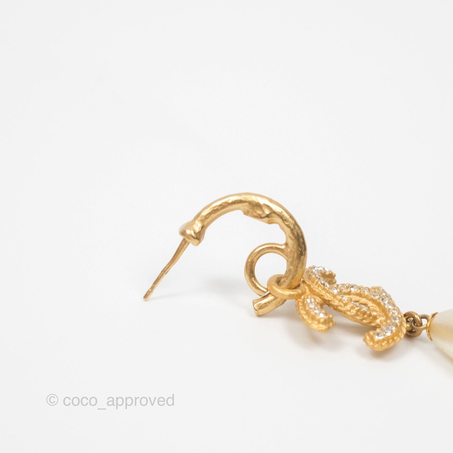 Chanel CC Crystal Pearl Drop Crystal Earrings Matte Gold Tone 20P