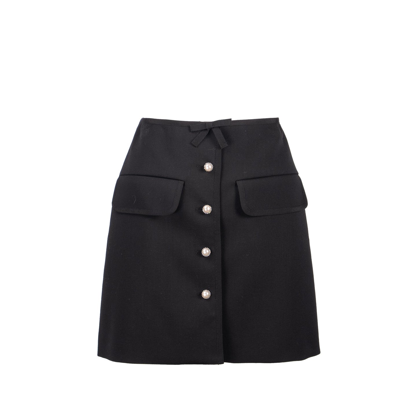 MIU MIU Size 36 Mini Skirt With Pearl Button Virgin Wool Black