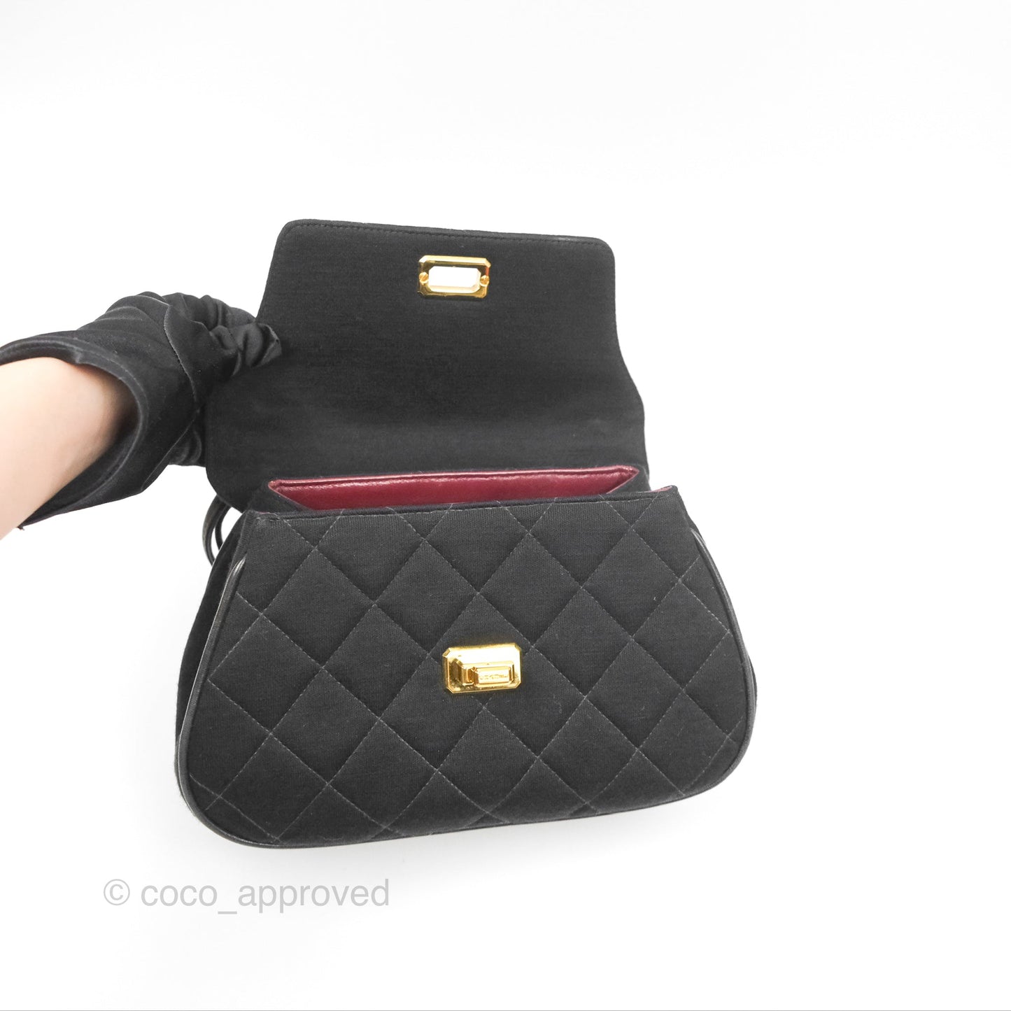 Chanel Vintage Small Quilted Jersey Mademoiselle Top Handle Flap Bag Black