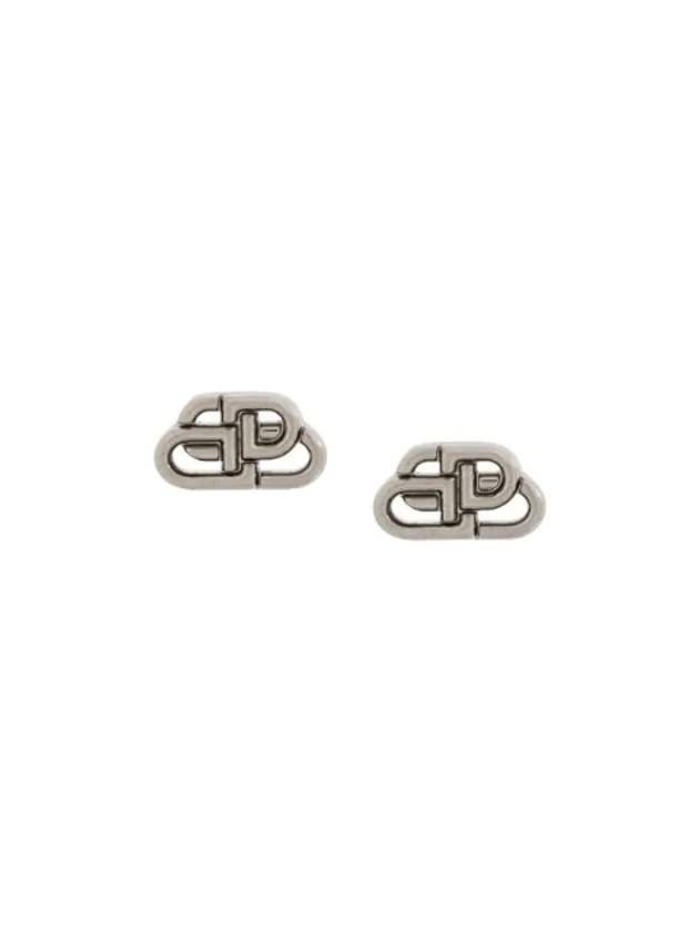 Luxury Balenciaga BB Logo Stud Earrings Silver