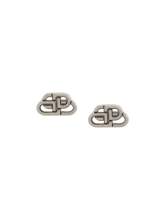 Luxury Balenciaga BB Logo Stud Earrings Silver