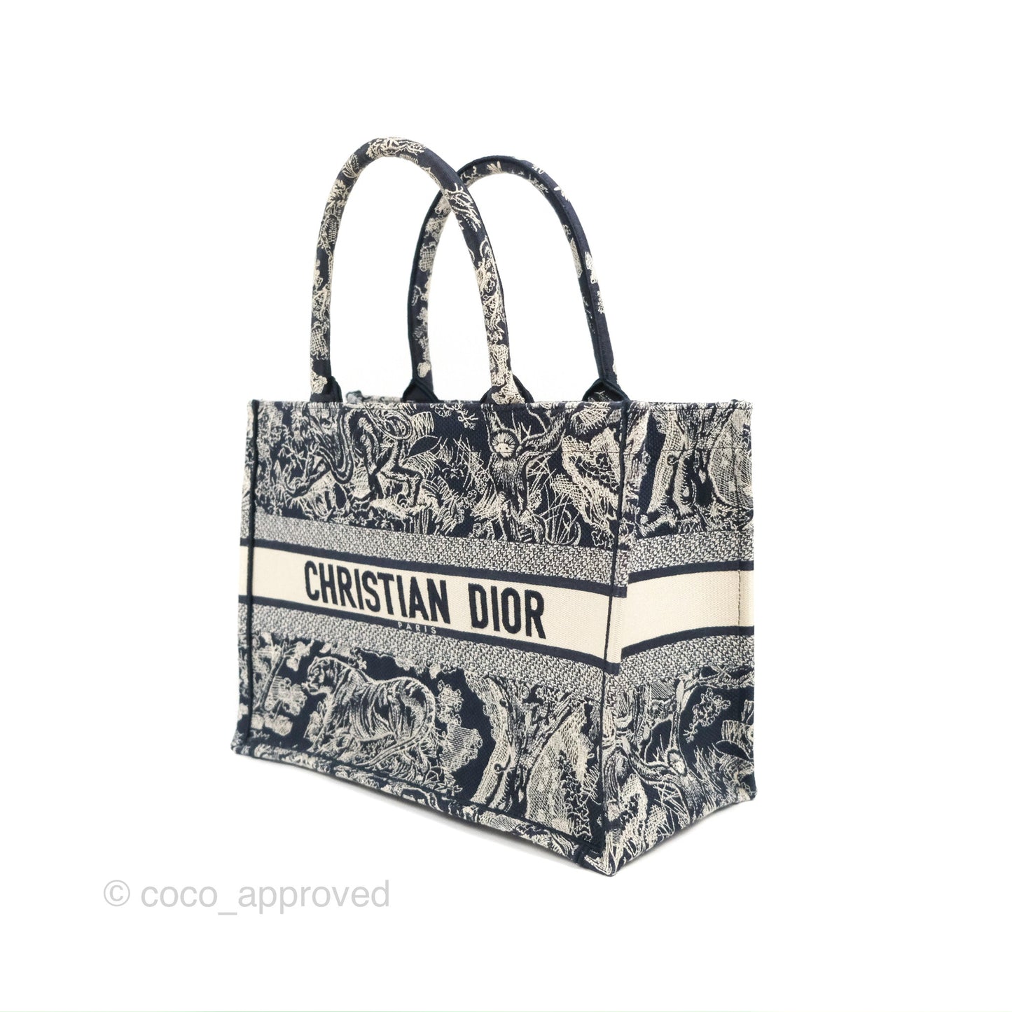 Christian Dior Embroidered Toile De Jouy Small Canvas Book Tote Navy