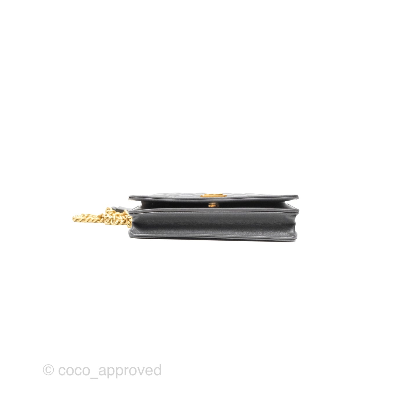 Chanel Quilted Boy Wallet on Chain WOC Grey Caviar Aged Gold Hardware