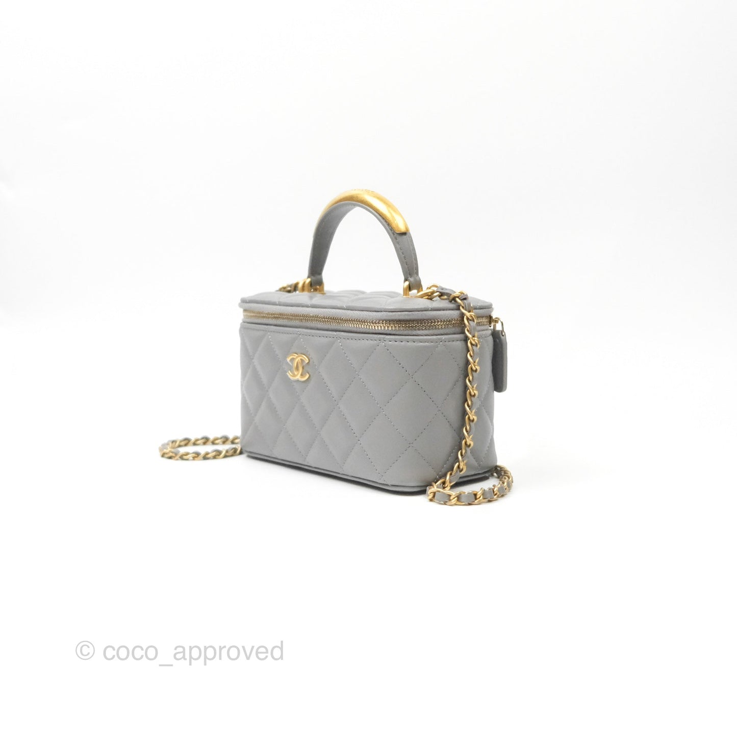 Chanel Vanity Rectangular Metal Top Handle Grey Lambskin Aged Gold Hardware