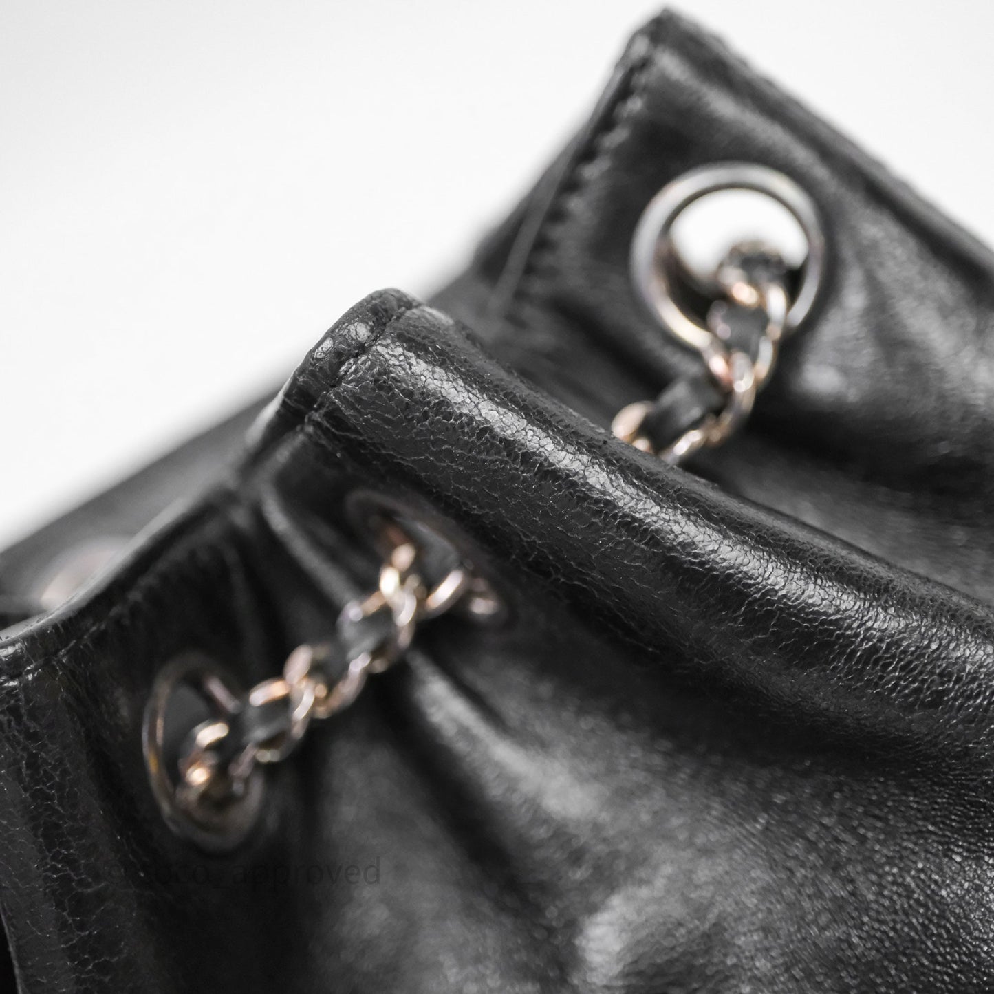 Chanel Vintage CC Drawstring Bag Black Calfskin Silver Hardware