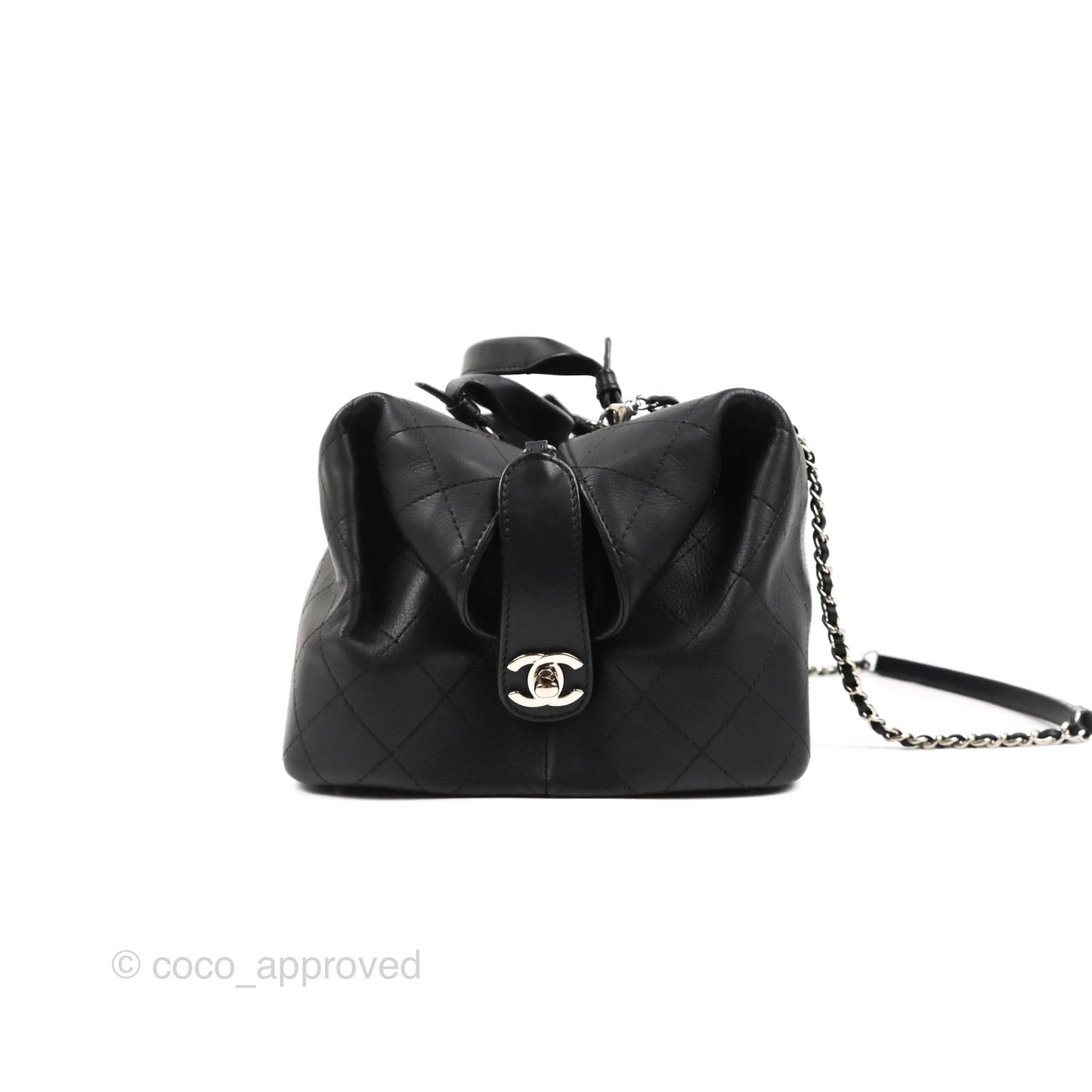 Chanel Flat Quilted Boston Bag Black Calfskin Silver Hardware