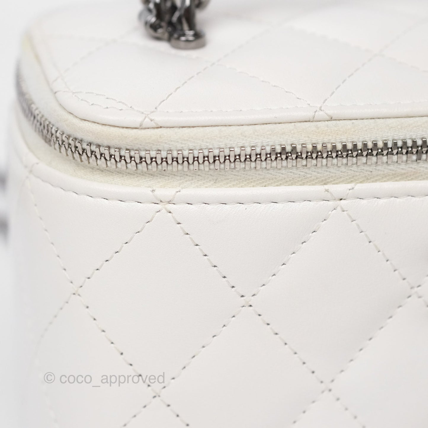 Chanel Crystals Top Handle Vanity Rectangular White Lambskin Gun Metal