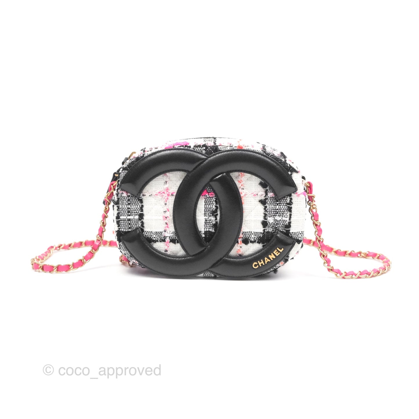 Chanel Coco Midnight Camera Case Black White Pink Tweed 20S