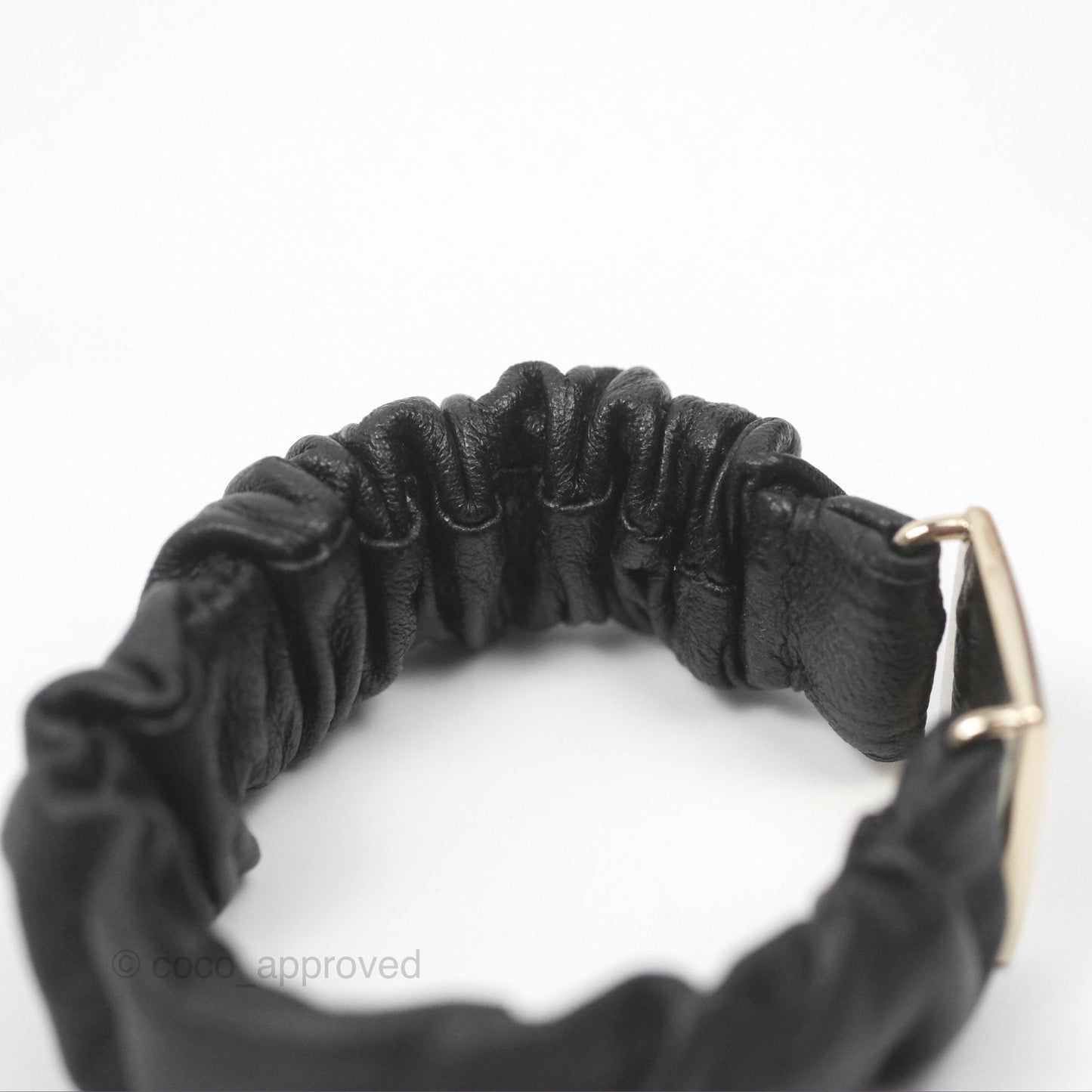 Chanel CC Black Leather Hair Accessory Gold Tone 21B